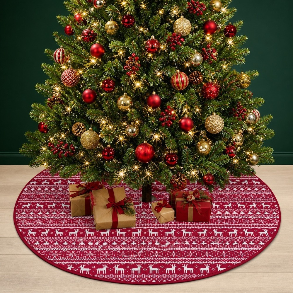 Target Wondershop Christmas Tree Skirt 46" Red/Beige Nordic‎ Fair Isle Cabincore
